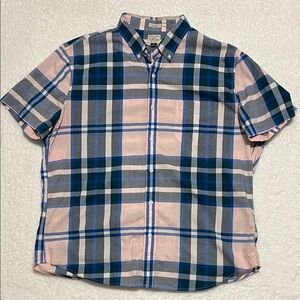 J. Crew‎ Men's Casual Plaid Short Sleeve Cotton Shirt - Blue and Pink Size XL